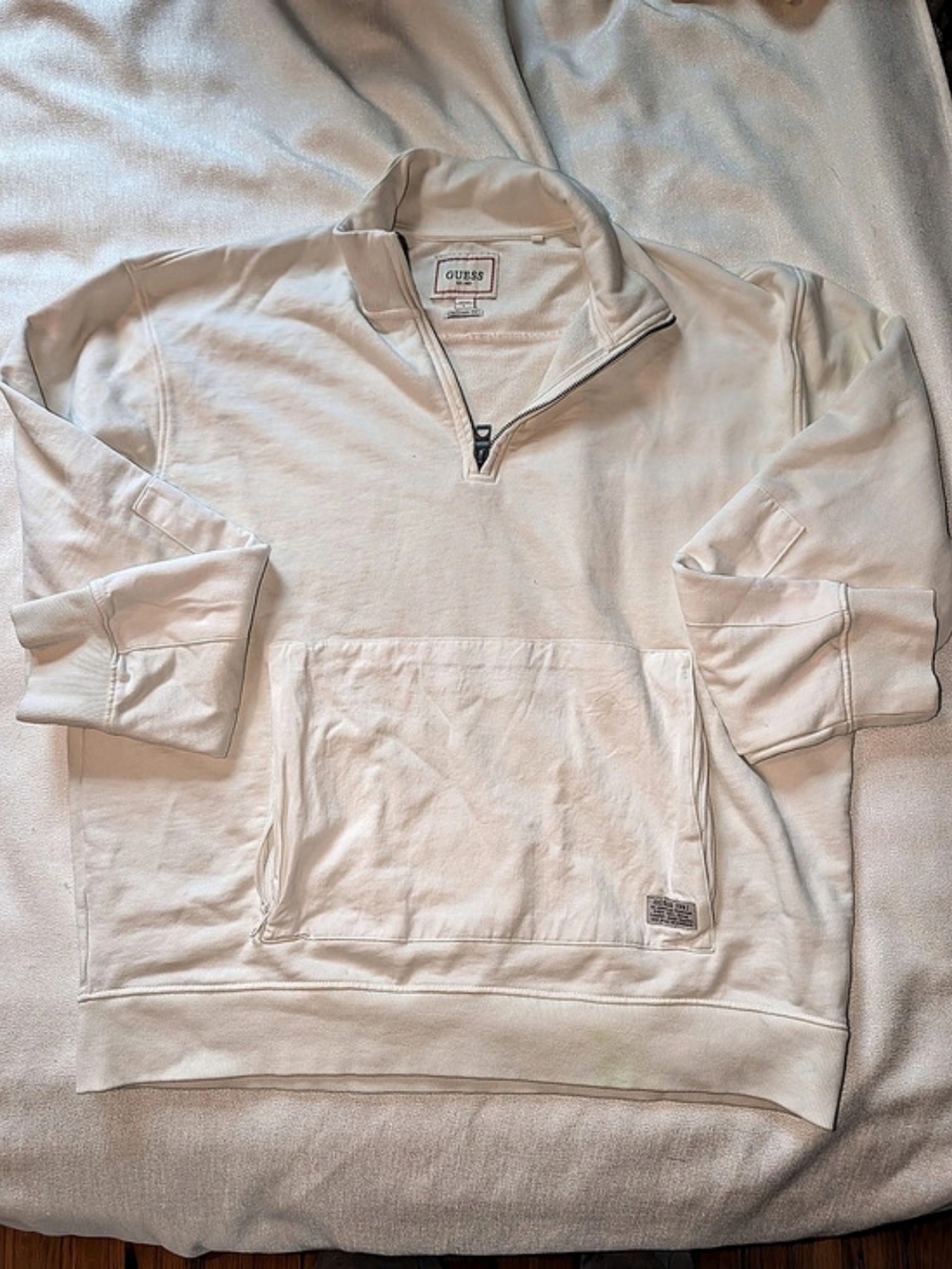 Guess Oversized Quarter-Zip Cotton Pullover in Cream